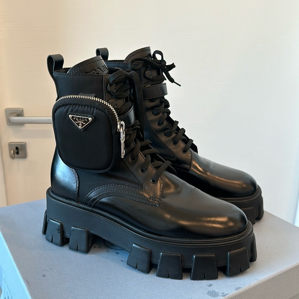Prada Monolith Leather Boots w/ Pouch Size 39